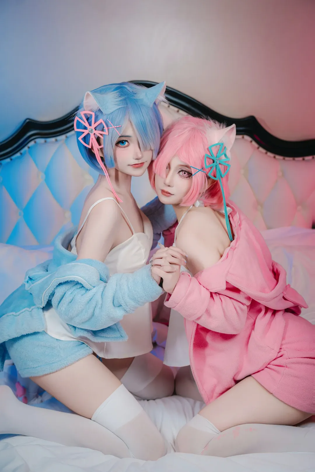 二次元少女, 从零开始的异世界生活, 拉姆蕾姆cos, 居家风写真, 双子cosplay