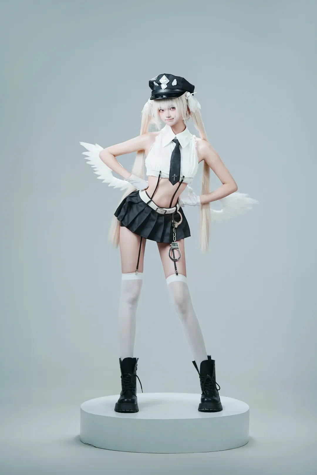 棚拍, 二次元cosplay, 原创角色, 天使警官cos, 黑白制服