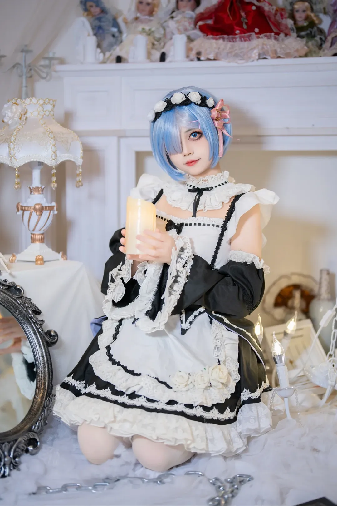 角色扮演, 二次元摄影, 雷姆cos, 蓝发女仆装, 白丝出片 - 第4张