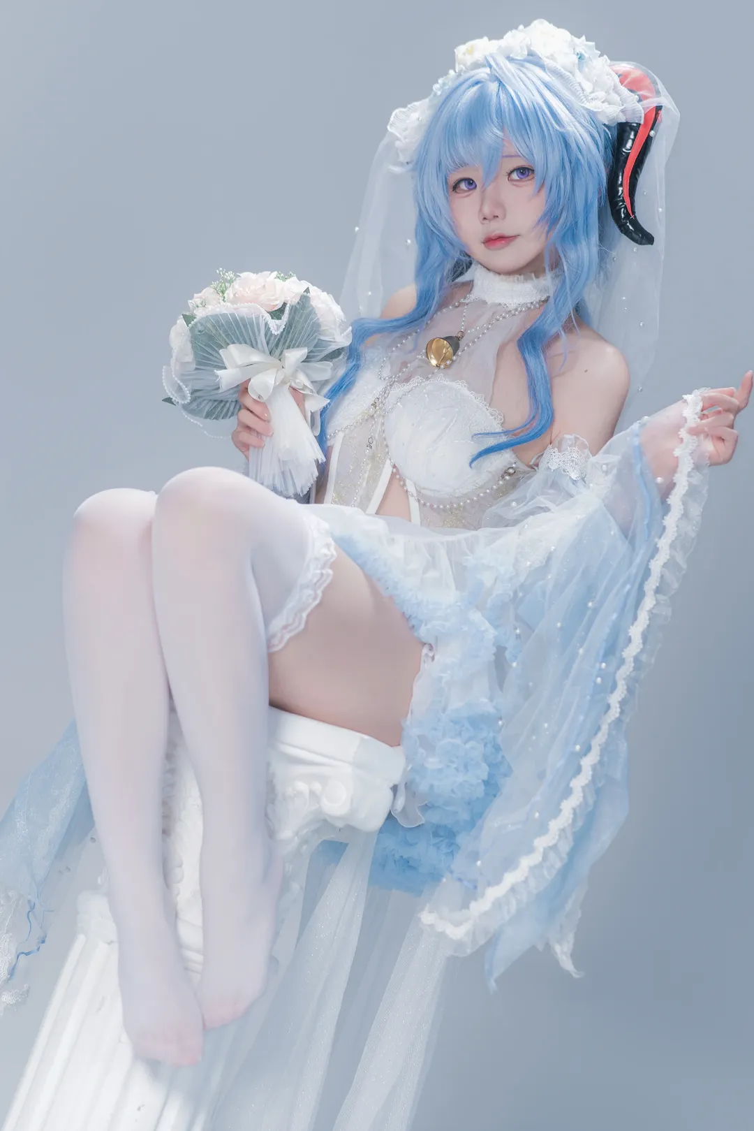 原神, 甘雨cos, 二次元花嫁, 白丝写真, 清新摄影 - 第1张