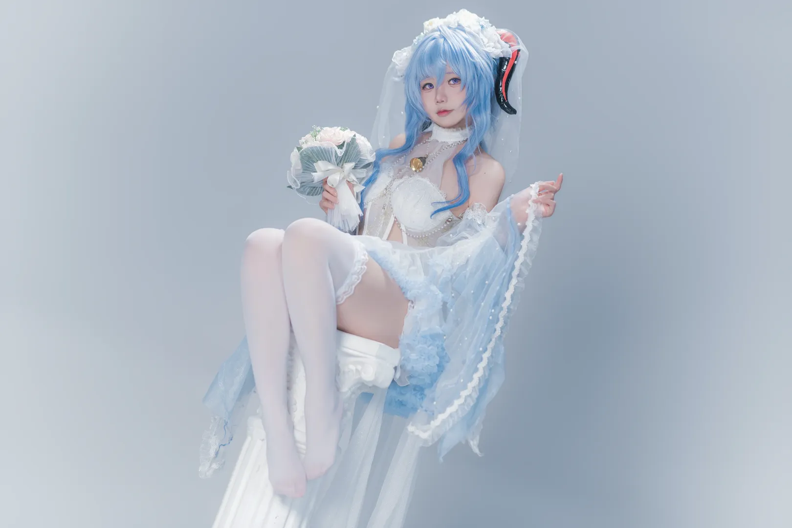 原神, 甘雨cos, 二次元花嫁, 白丝写真, 清新摄影 - 第2张