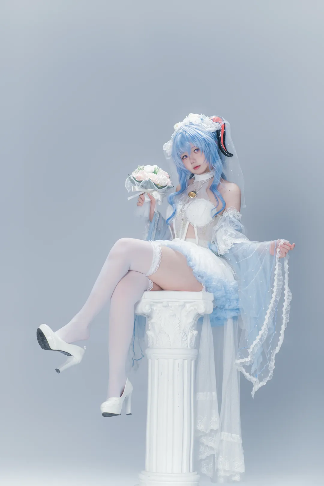 原神, 甘雨cos, 二次元花嫁, 白絲寫真, 清新攝影