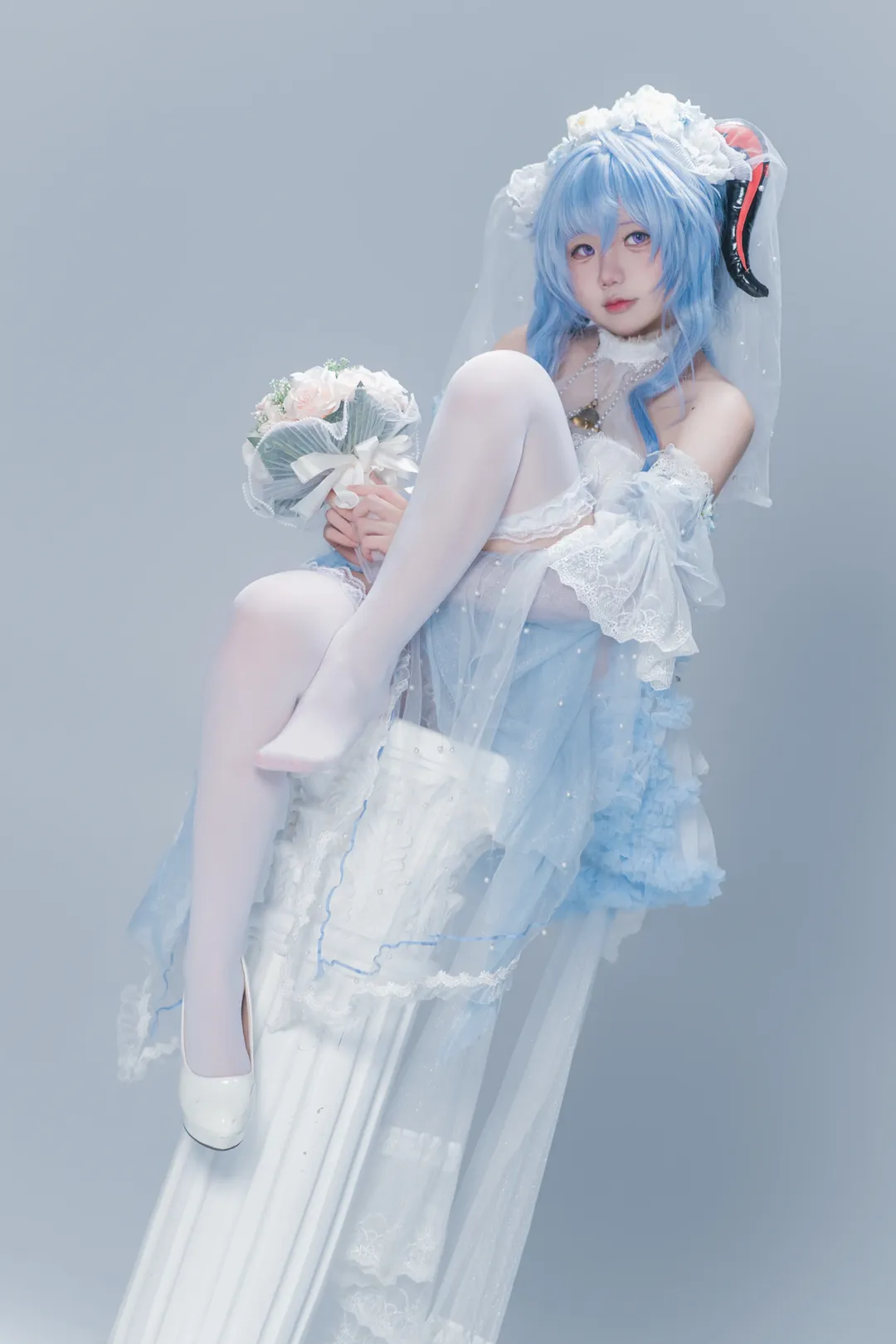 原神, 甘雨cos, 二次元花嫁, 白丝写真, 清新摄影 - 第4张