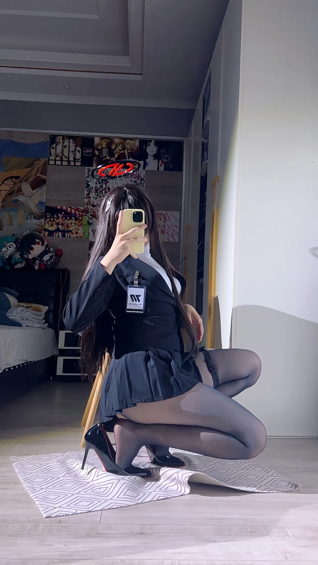 Blue Archive, Mirror selfie, Tsukatsuki Rio cosplay, Uniform styling, Millennium Science School