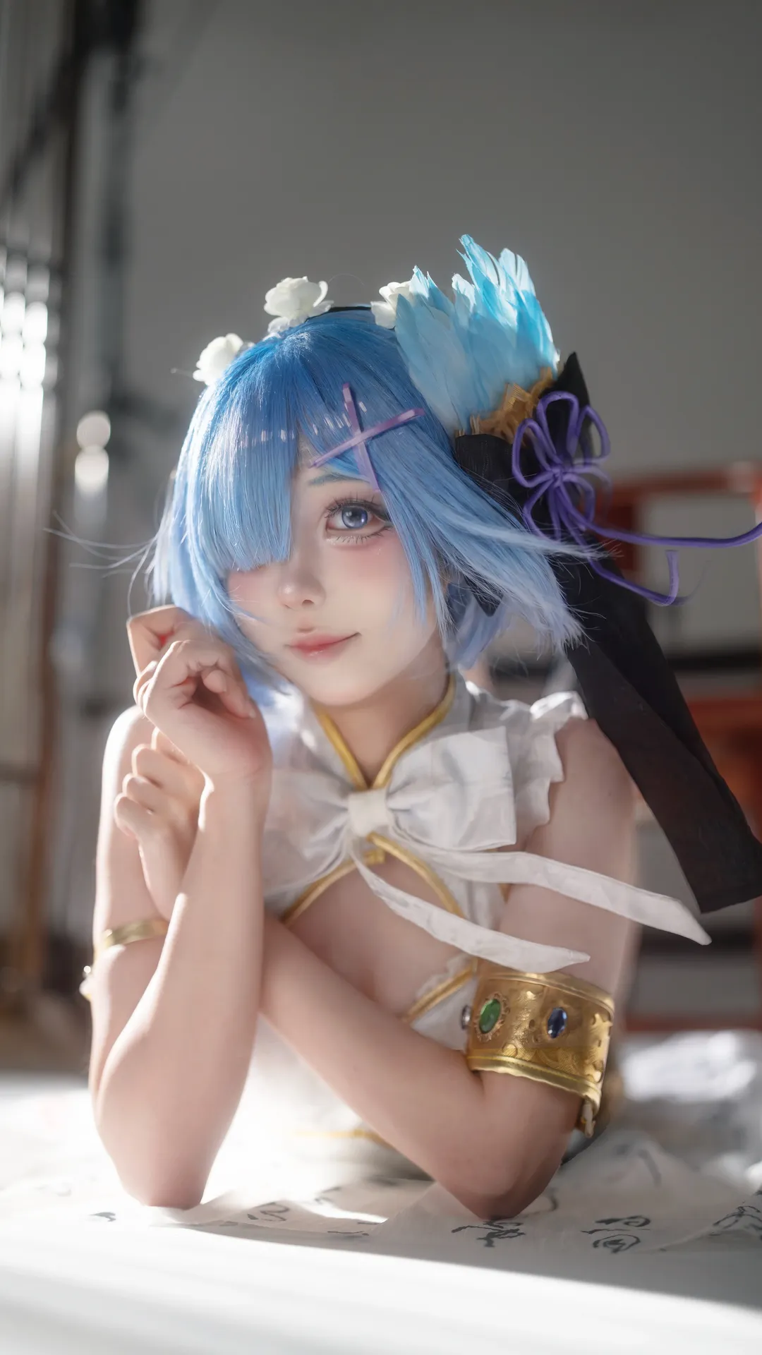 二次元摄影, 蕾姆cos, re0, 旗袍造型, 蓝发coser