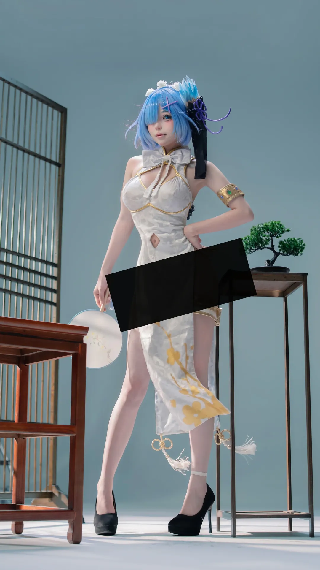 二次元摄影, 蕾姆cos, re0, 旗袍造型, 蓝发coser - 第2张
