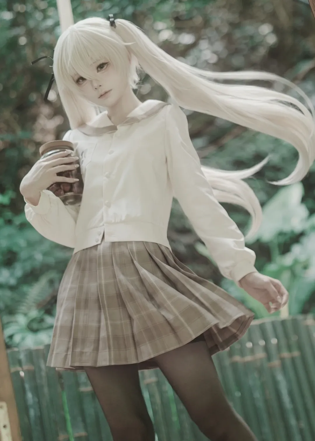 二次元cosplay, 春日野穹cos, 緣之空, 日系胶片感, 黑丝百褶裙