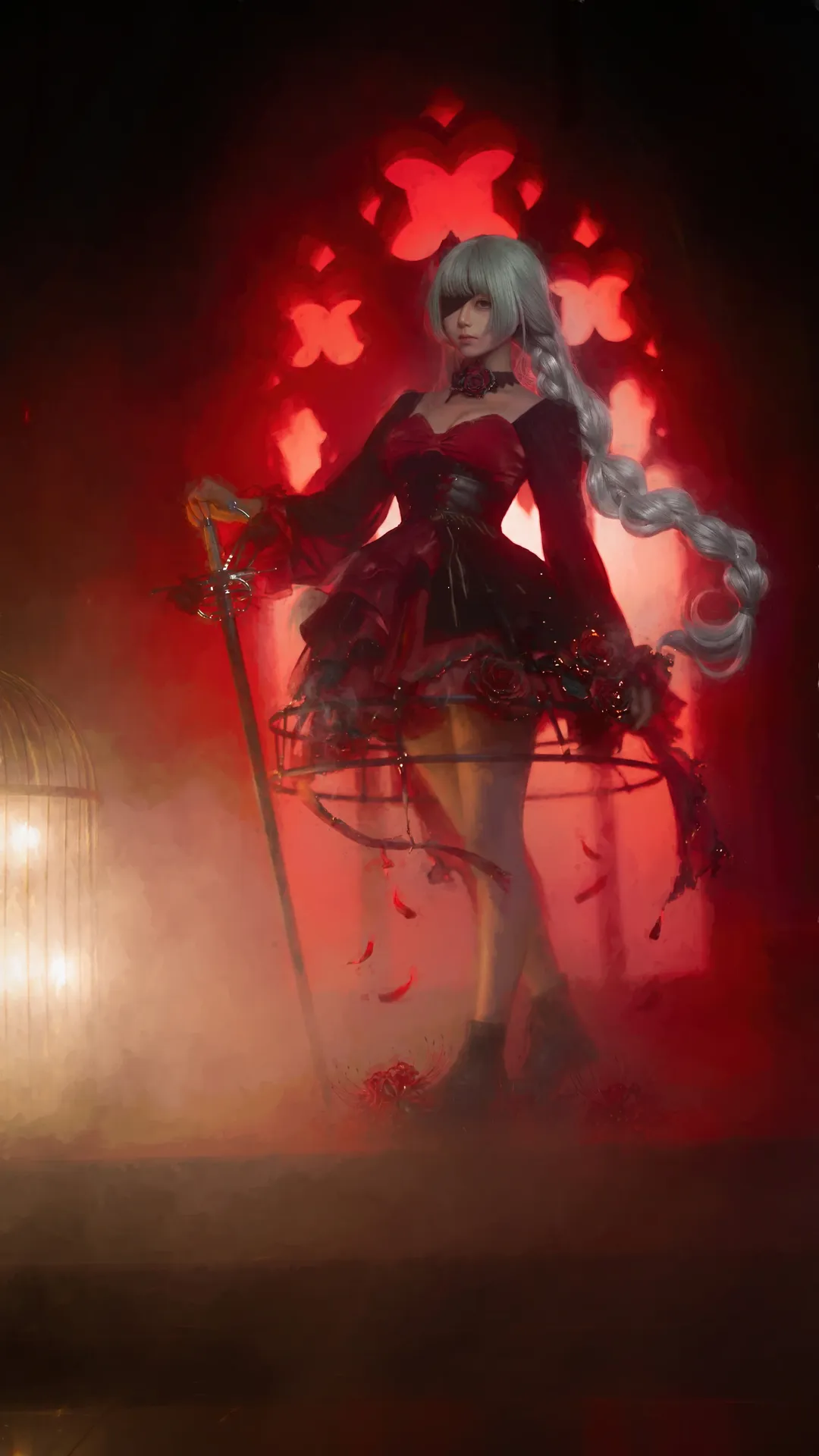 鸣潮, 二次元摄影, 弗洛洛cos, 哥特风cosplay, 氛围感大片