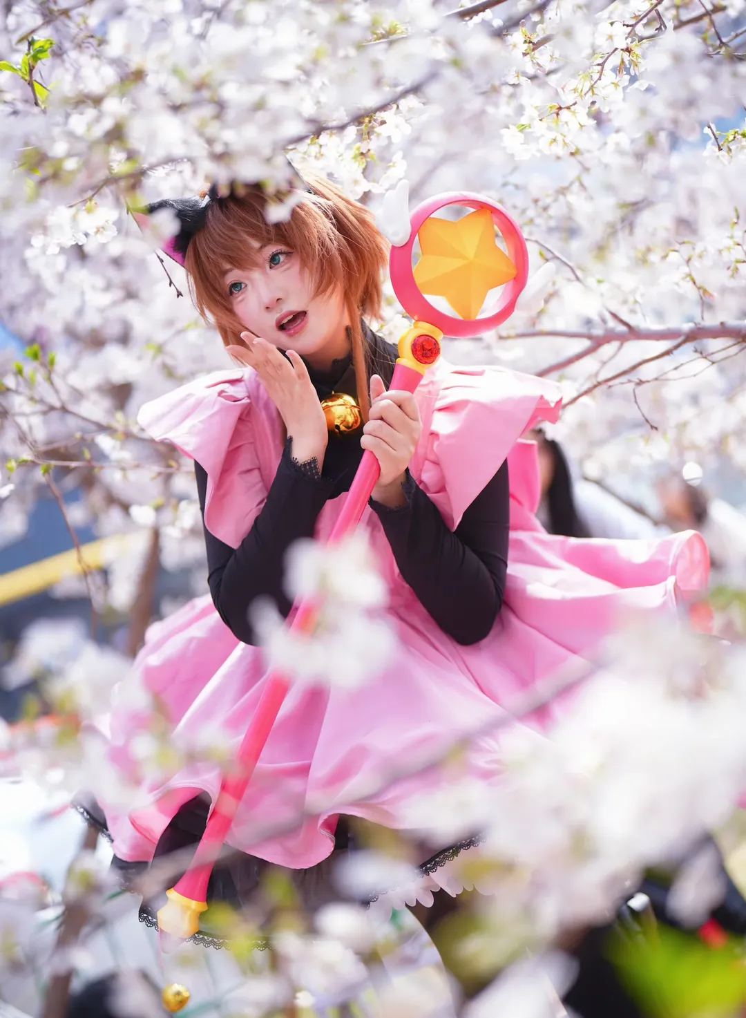 猫耳少女, cosplay正片, 魔法少女装扮, 户外人像写真, 武汉樱花季 - 第1张