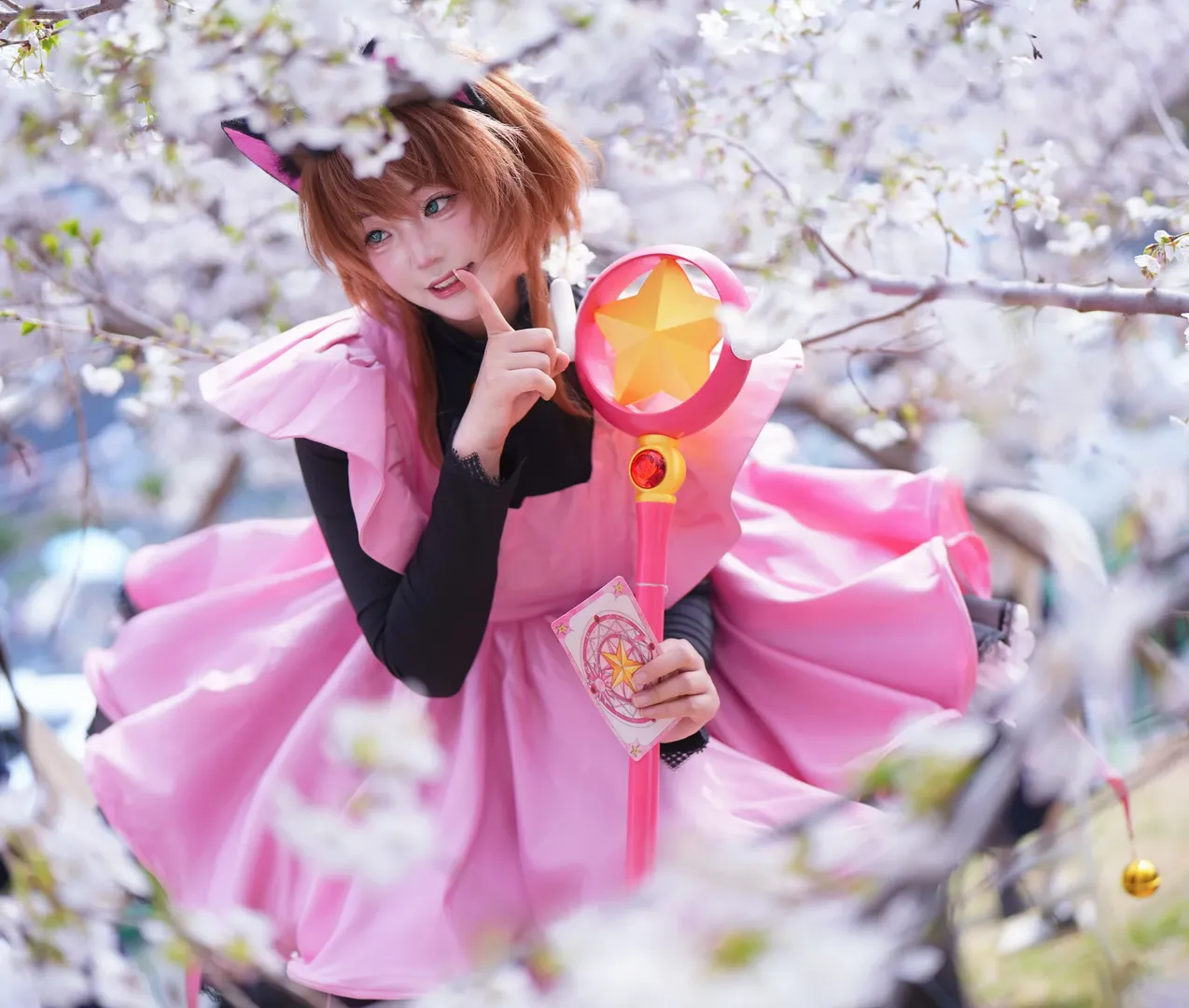 猫耳少女, cosplay正片, 魔法少女装扮, 户外人像写真, 武汉樱花季 - 第9张