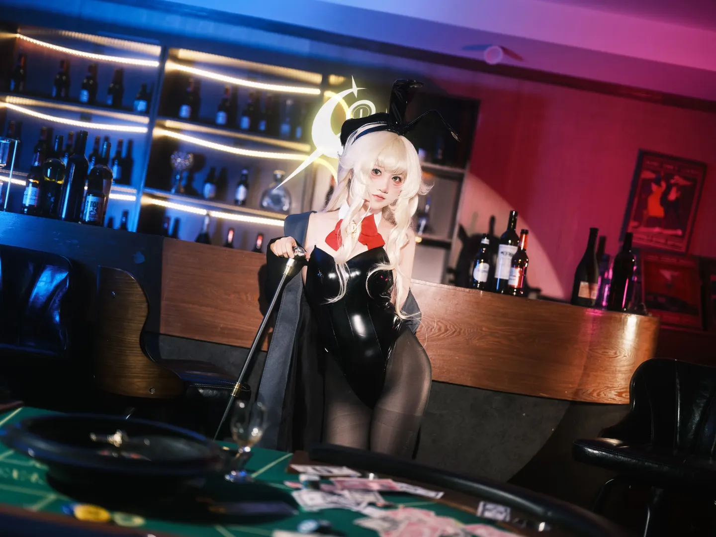 蔚蓝档案, 笑面教授cos, cosplay摄影, 霓虹光影, 兔女郎造型 - 第3张