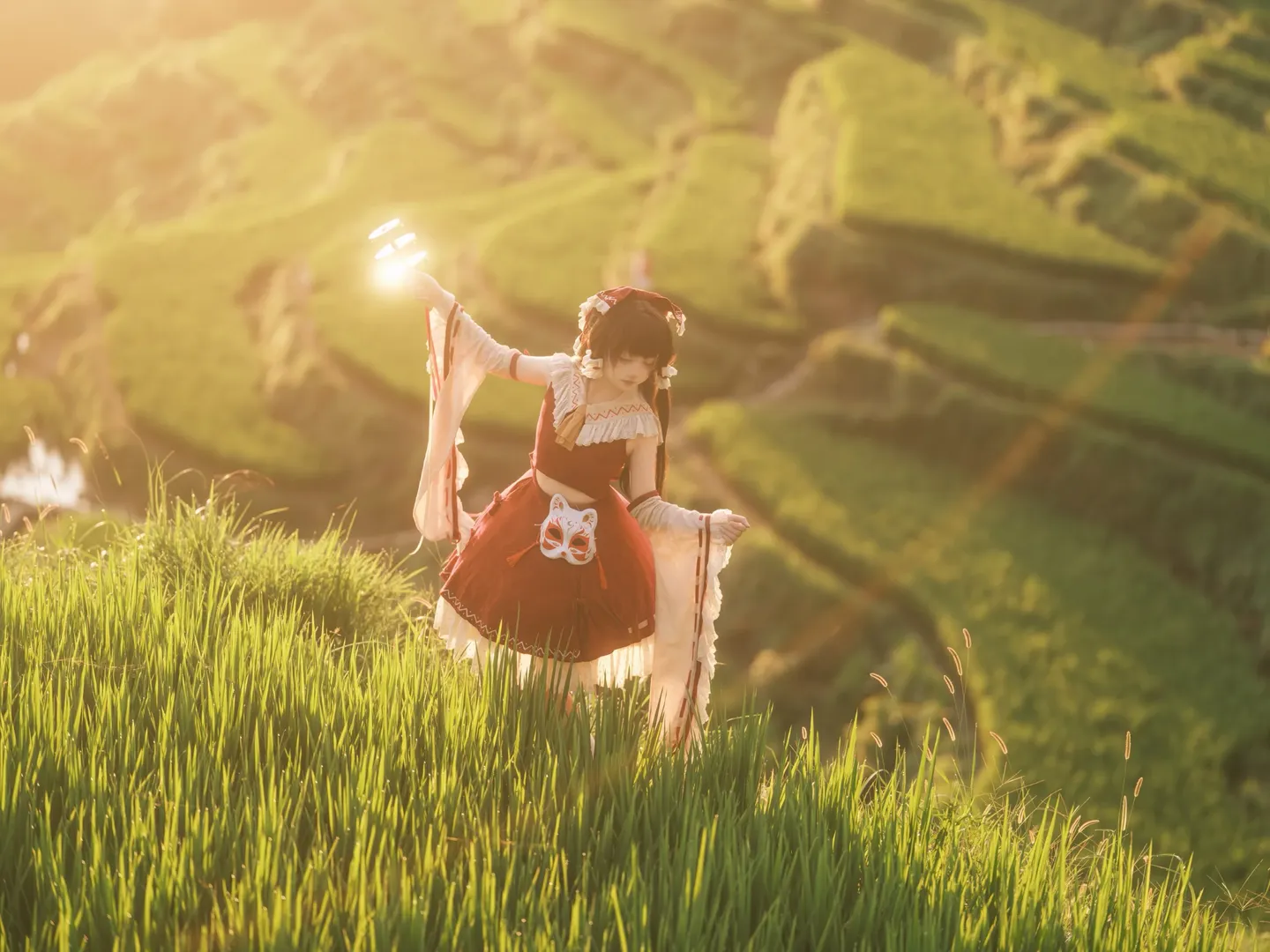 博丽灵梦cos, 东方project, 和风cos, cosplay摄影, 梯田外景 - 第3张
