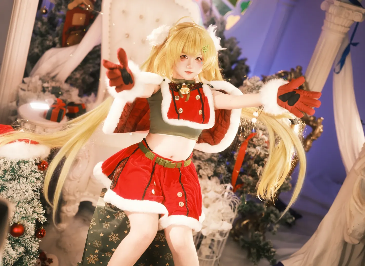 碧蓝航线, 金发双马尾, 圣诞cosplay, 埃尔德里奇cos, 平安夜