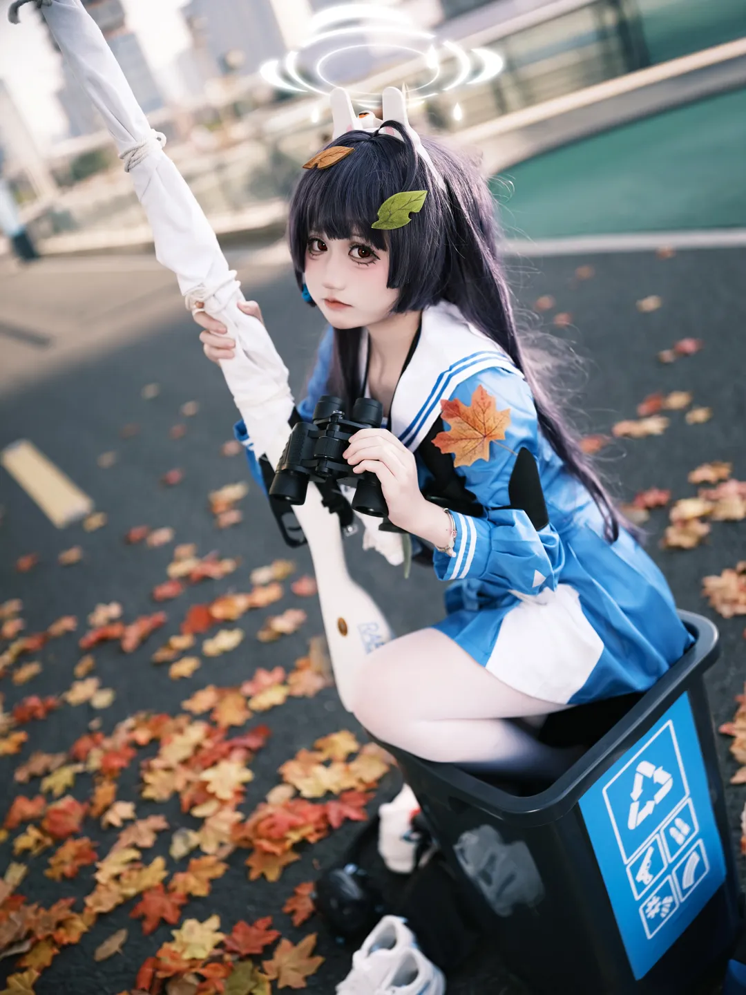 蔚蓝档案, 霞沢美游cos, 二次元外景, 秋日街拍, 战术水手服 - 第4张