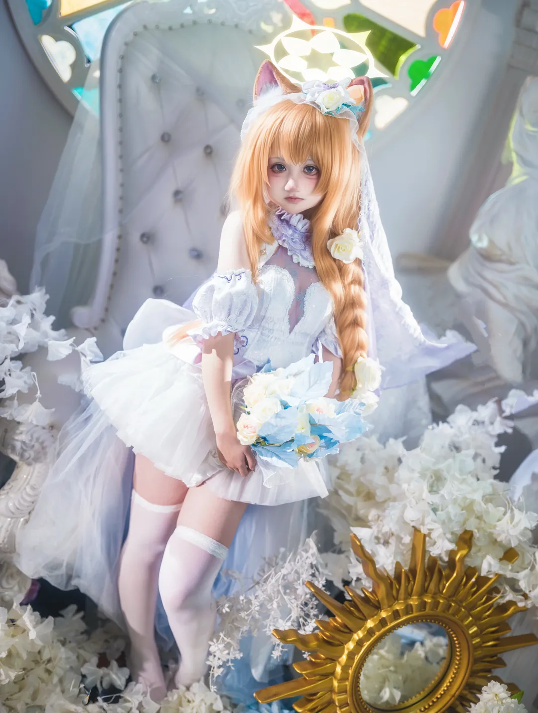Blue Archive, Pure White Oath, Cosplay photography, Animal-eared girl, Iochi Mari cosplay