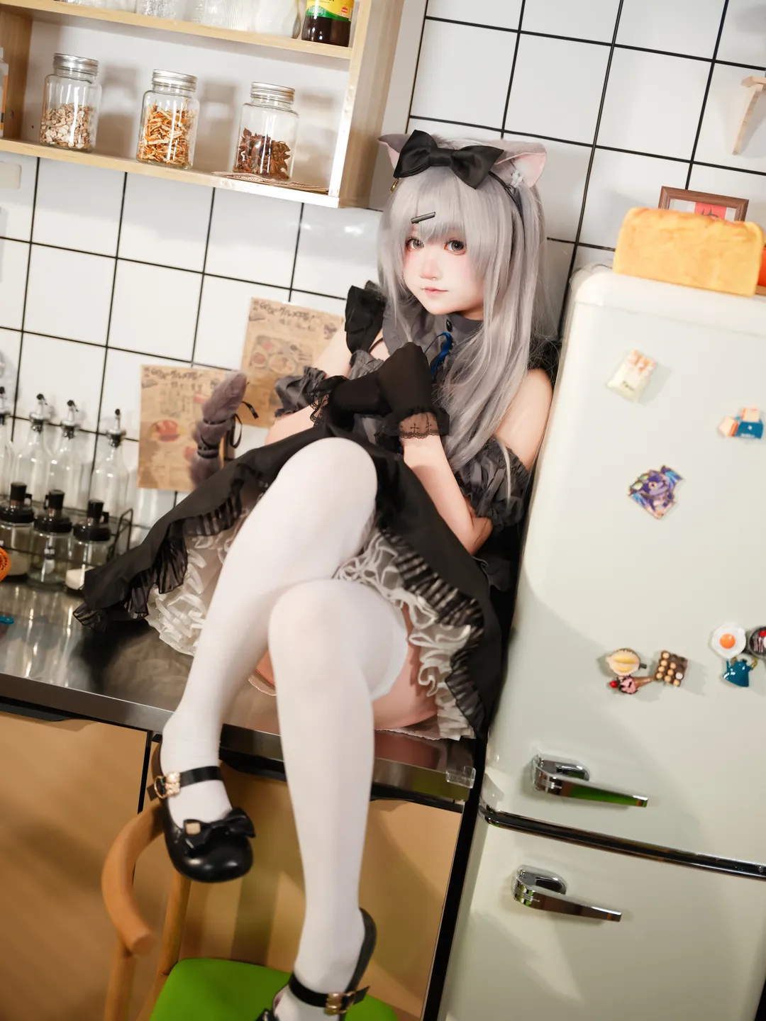 二次元コスプレ, キッチン撮影, 雪村千絵莉 コスプレ, 猫娘メイド, あまいろショコラータ