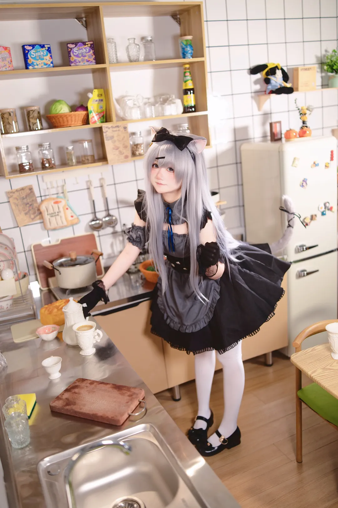 白丝穿搭, 雪村千绘莉cos, 兽耳女仆, 巧克甜恋, 厨房日常摄影