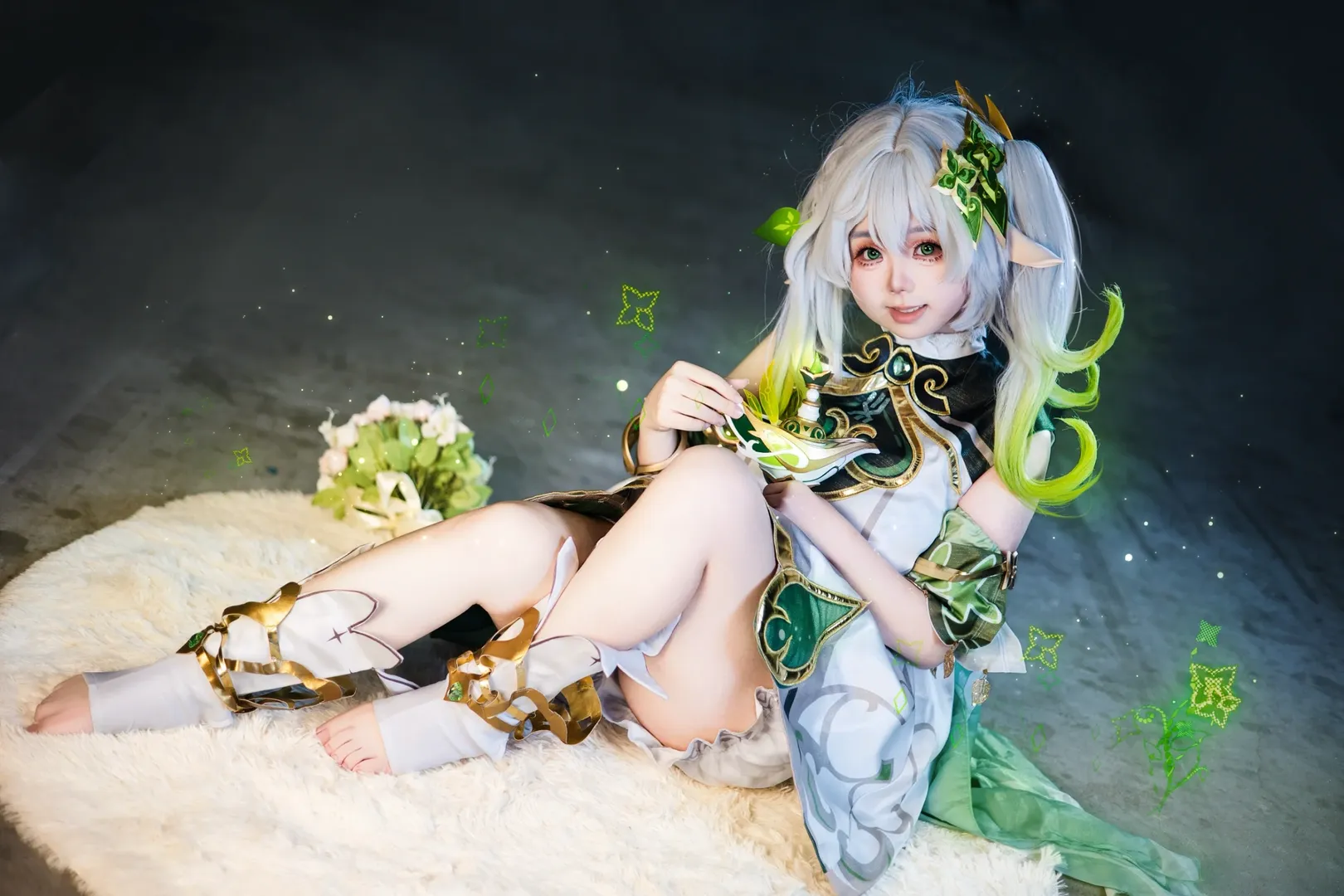 二次元攝影, 納西妲cos, cosplay場照, 精靈耳假髮, 白綠配色服飾