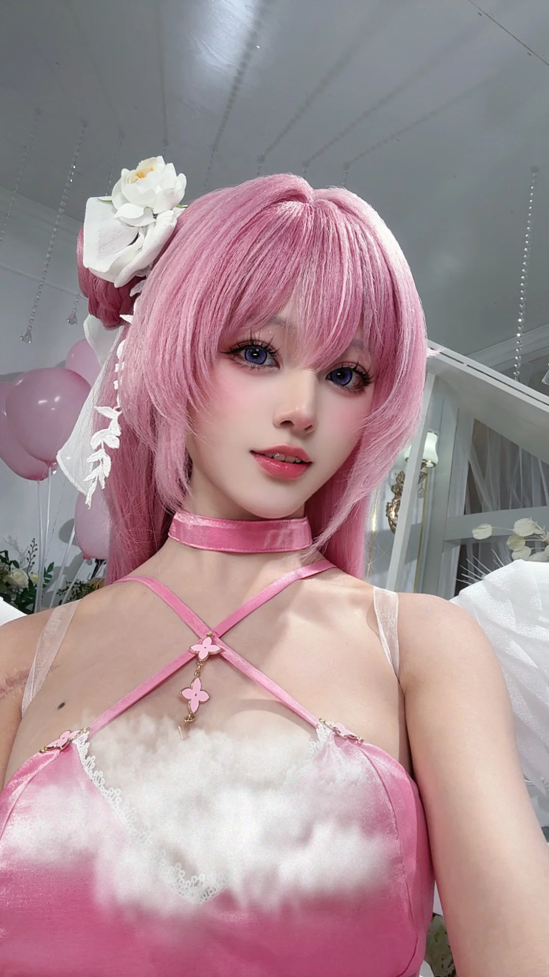 Dorothy cosplay, NIKKE, Dreamy studio photoshoot, Makeup look sharing, Pink hair styling