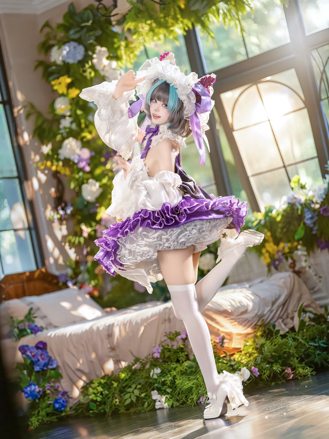 チェシャー コスプレ, アズールレーン, ロリータ・ファッション, 白ニーソコーデ, 温室撮影 - 1枚目