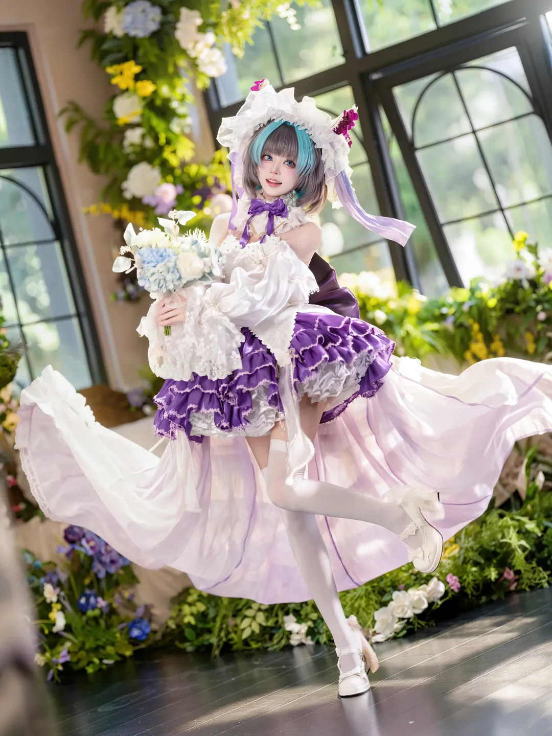チェシャー コスプレ, アズールレーン, ロリータ・ファッション, 白ニーソコーデ, 温室撮影 - 2枚目
