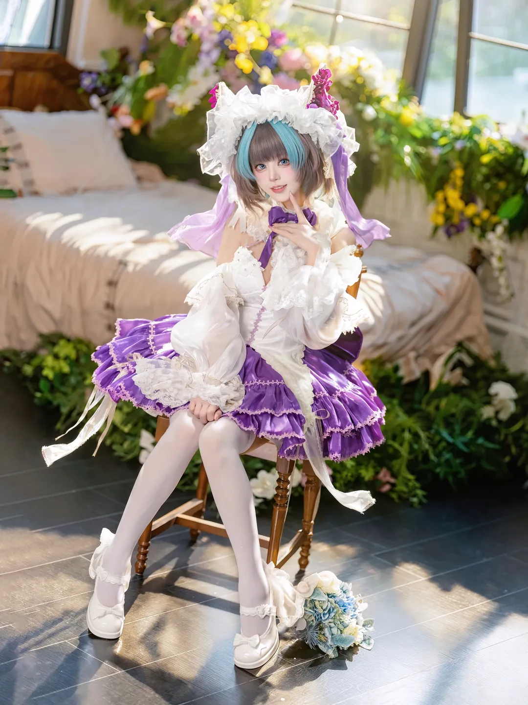 チェシャー コスプレ, アズールレーン, ロリータ・ファッション, 白ニーソコーデ, 温室撮影 - 3枚目