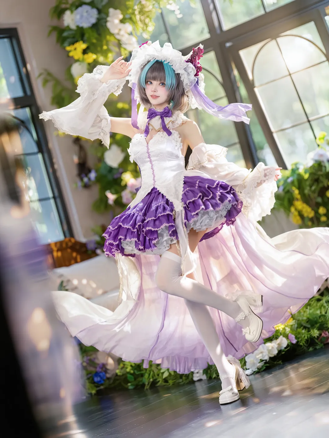 チェシャー コスプレ, アズールレーン, ロリータ・ファッション, 白ニーソコーデ, 温室撮影