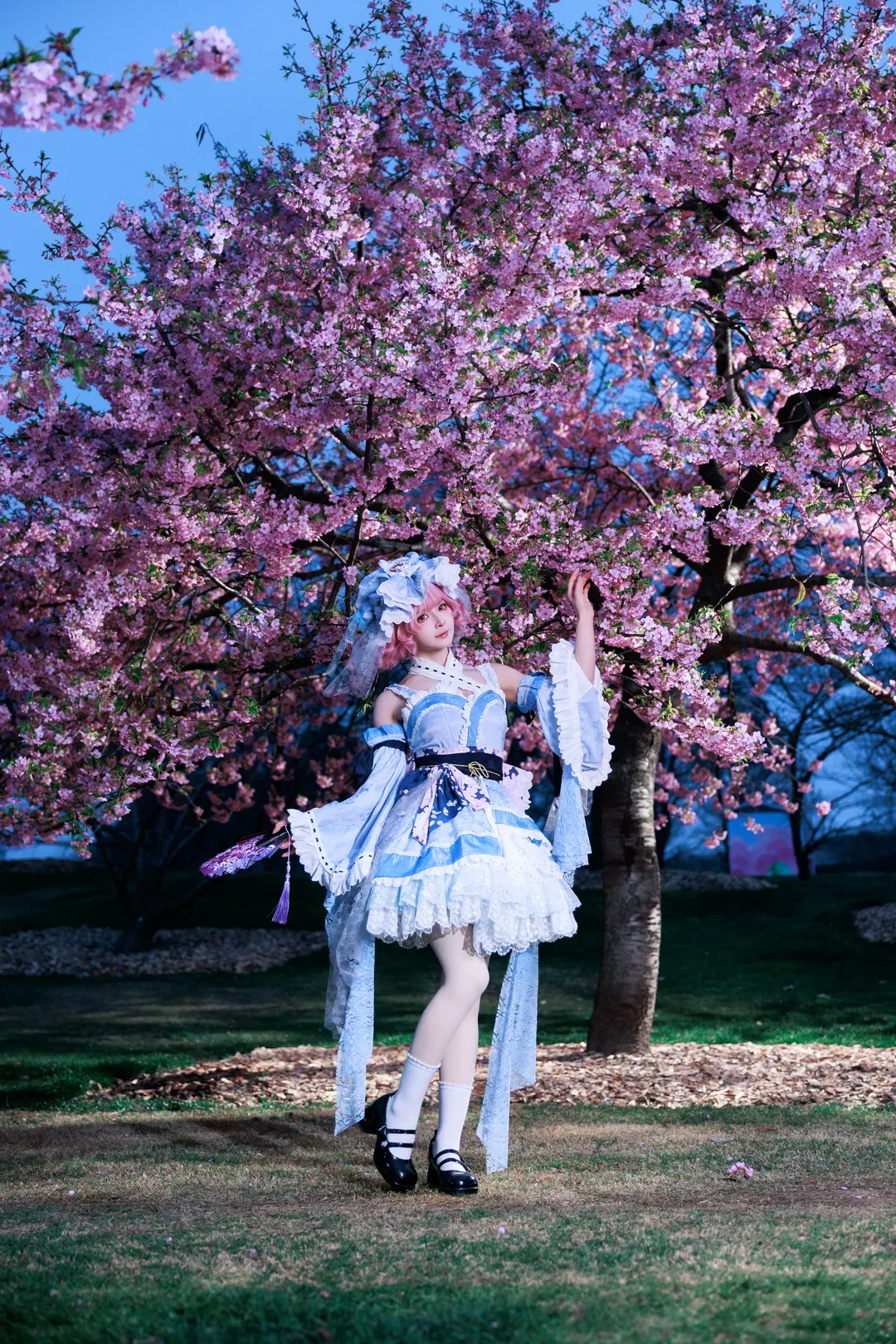 东方Project, 西行寺幽幽子cos, cosplay分享, 夜樱摄影, Lolita洋装 - 第3张