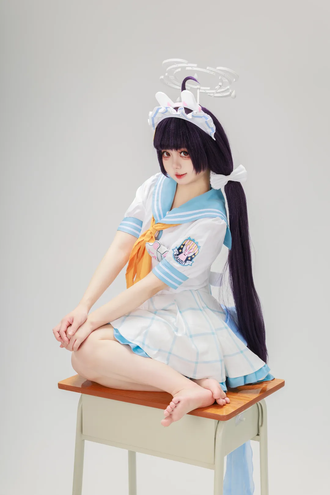 蔚蓝档案, 二次元cosplay, 霞泽美游cos, 学院风水手服, 兔耳光环 - 第2张
