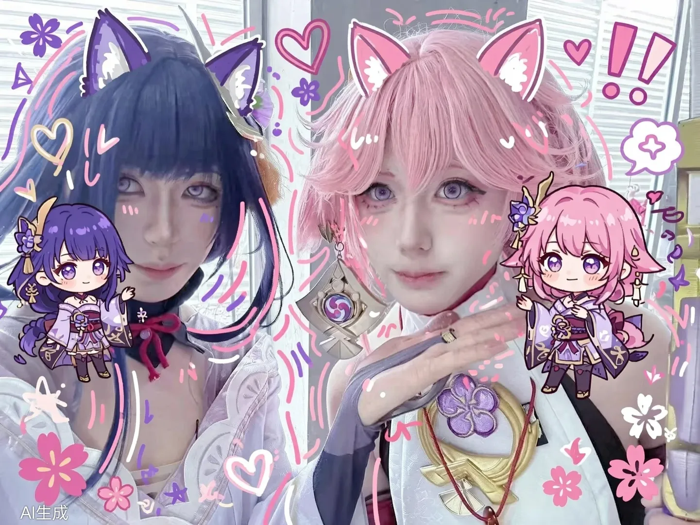 原神, 八重神子cos, 鸣神组, cosplay摄影, 雷电将军cos - 第1张