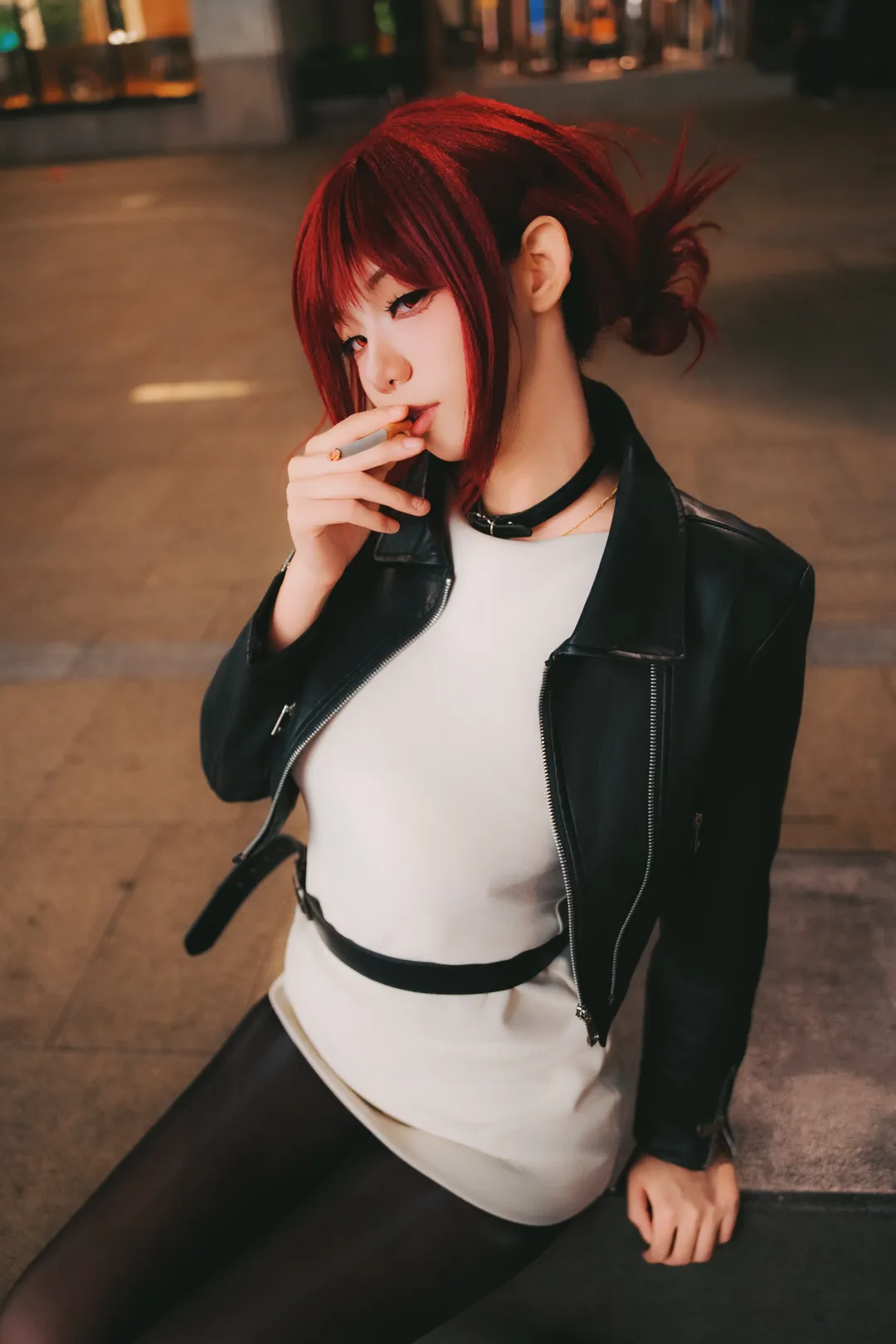 cosplay, 田山小姐cos, 红发假发, 皮衣穿搭, 夜拍氛围感 - 第3张
