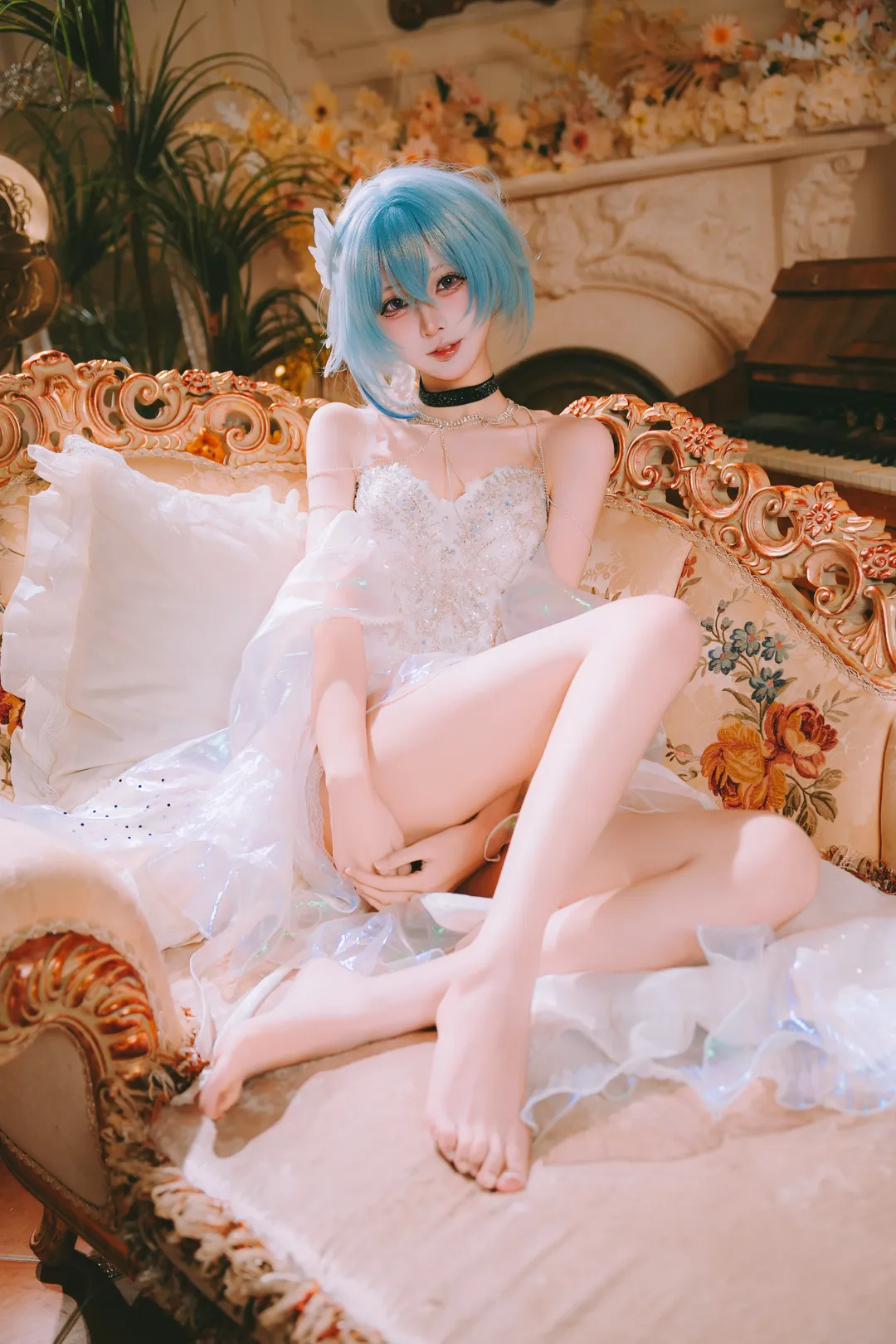 Wuthering Waves, cosplay, The Shorekeeper cosplay, Blue hair style, Light gauze dress