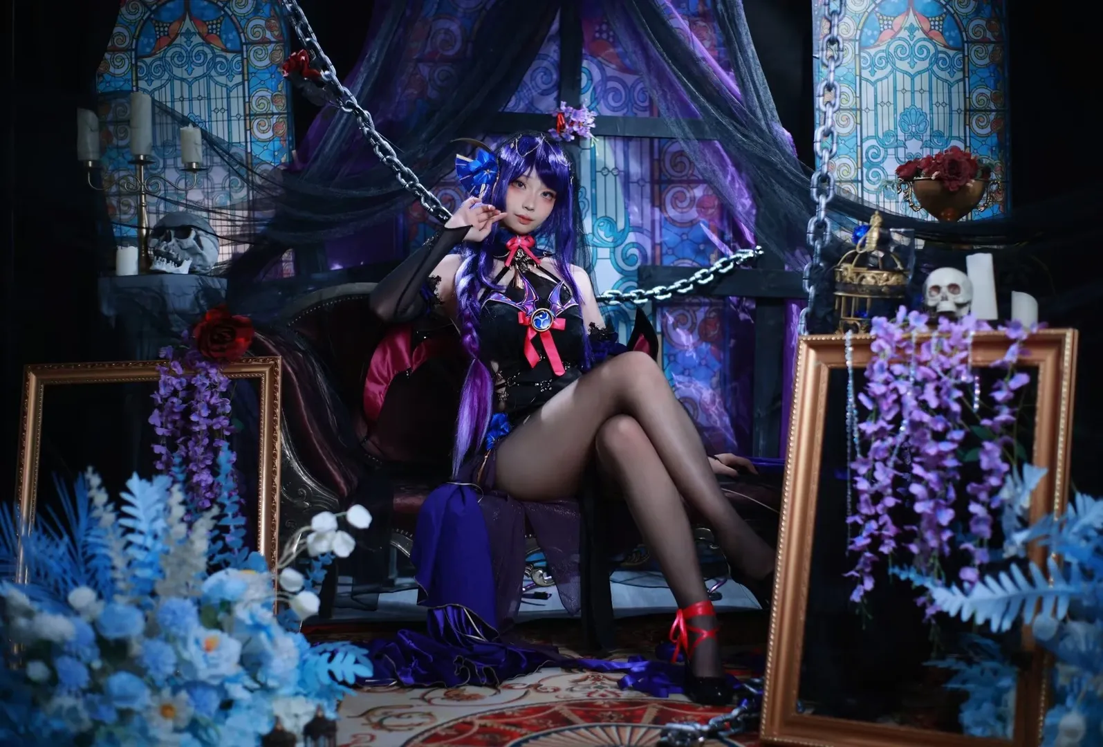 原神, cosplay, 哥特风摄影, 雷电将军cos, 御姐装扮
