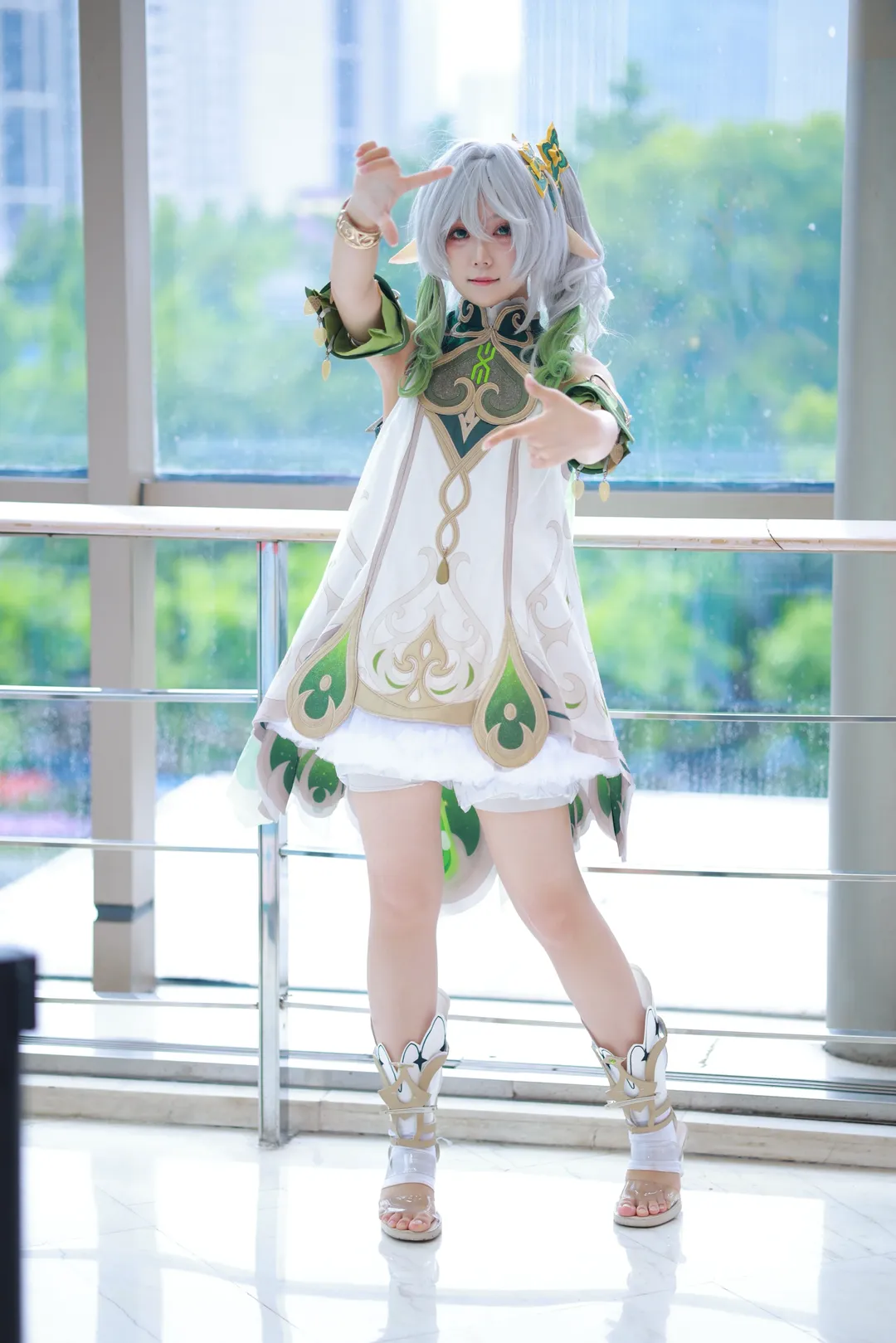 原神, 纳西妲cos, cosplay摄影, 精灵耳朵, 白绿配色