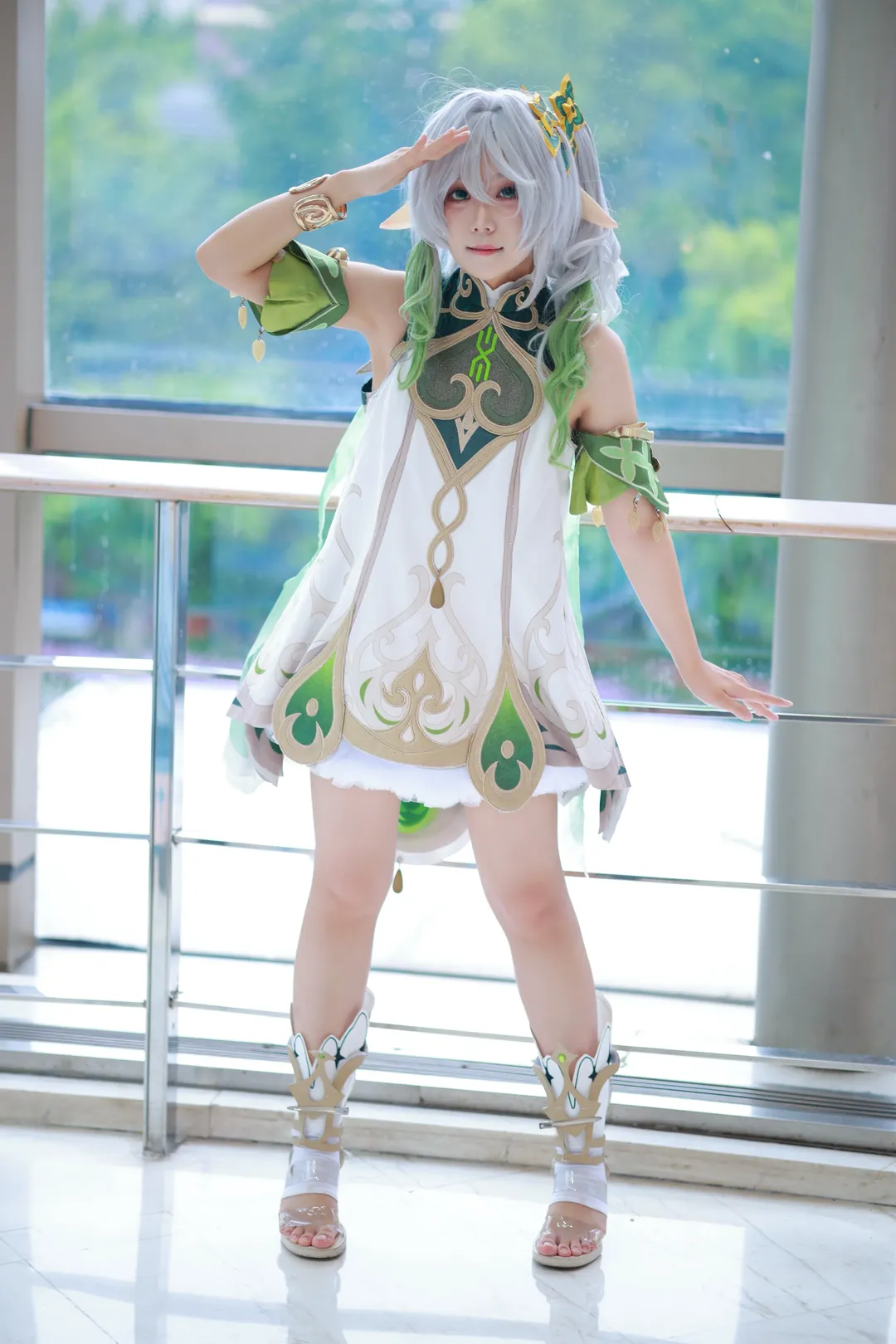 原神, 纳西妲cos, cosplay摄影, 精灵耳朵, 白绿配色 - 第2张