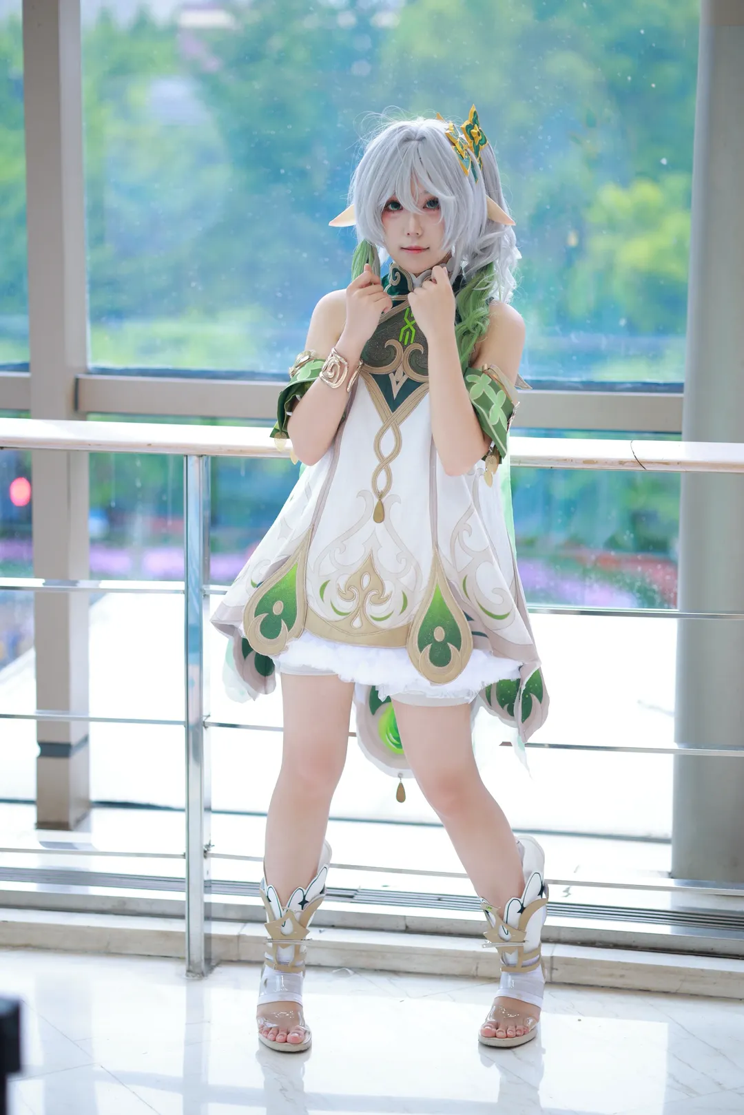 原神, 纳西妲cos, cosplay摄影, 精灵耳朵, 白绿配色 - 第3张