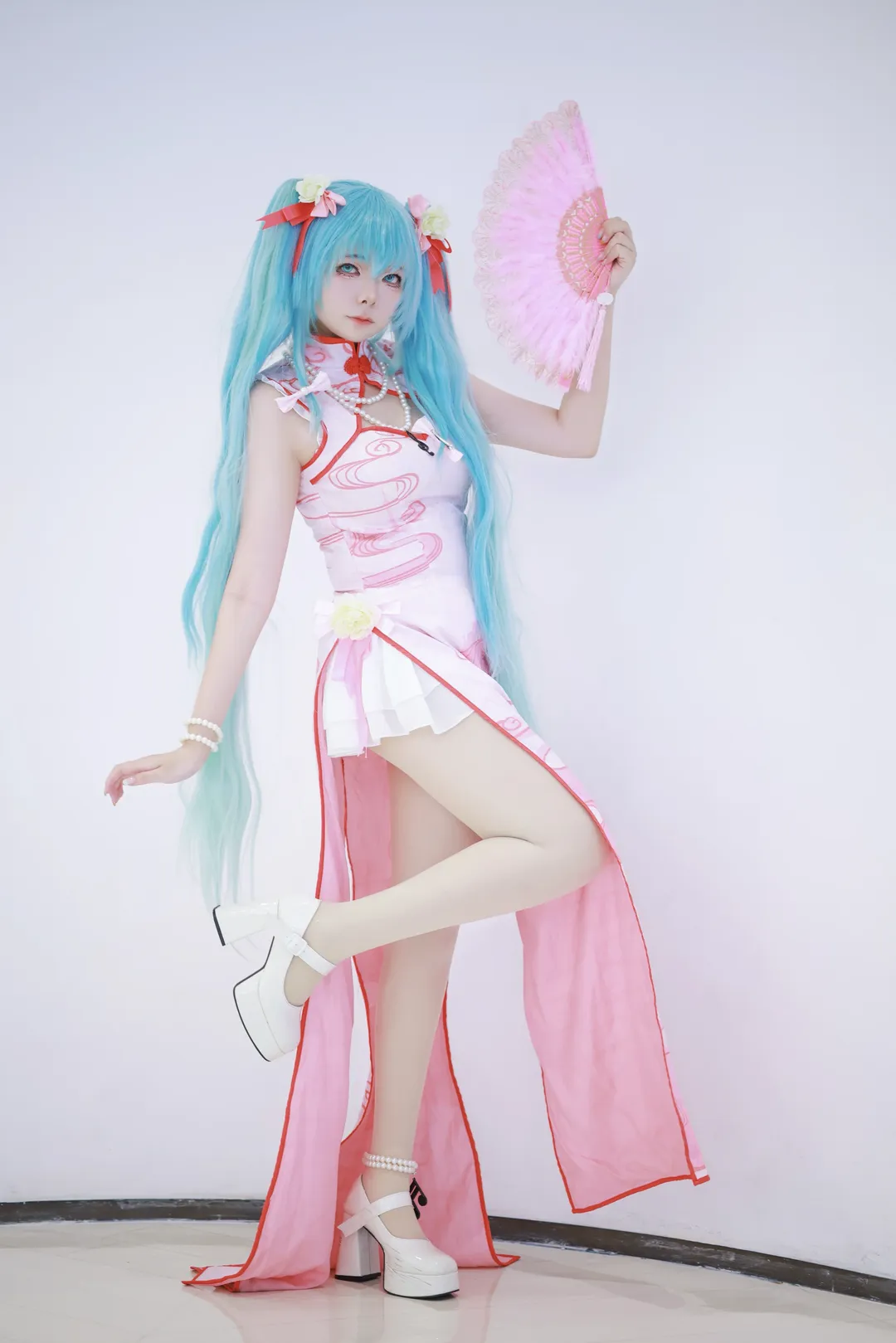二次元, 初音未来, 初音未来cos, 白丝, 旗袍cos