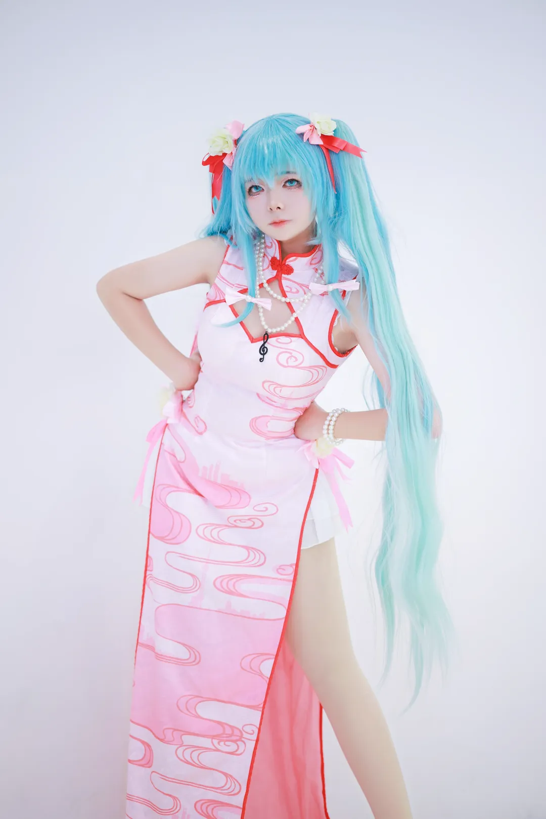 二次元, 初音ミク, 初音ミク コスプレ, 白ストッキング, チャイナドレス コスプレ - 2枚目