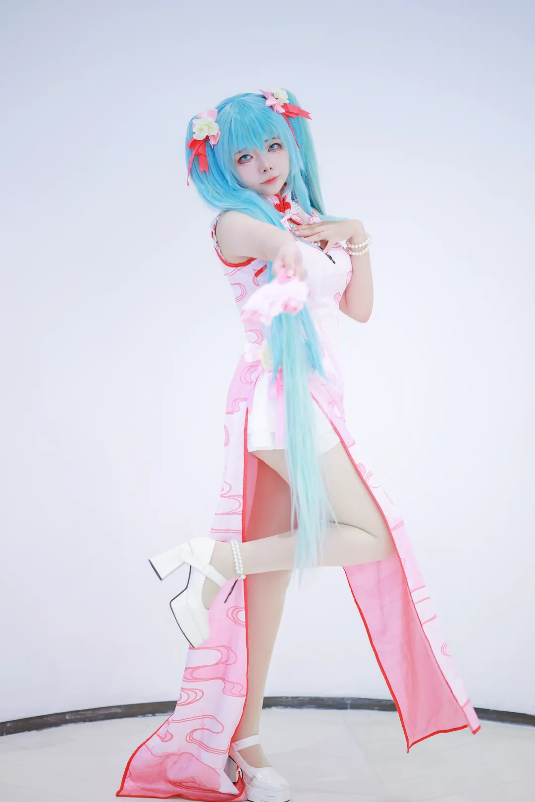 二次元, 初音ミク, 初音ミク コスプレ, 白ストッキング, チャイナドレス コスプレ - 3枚目
