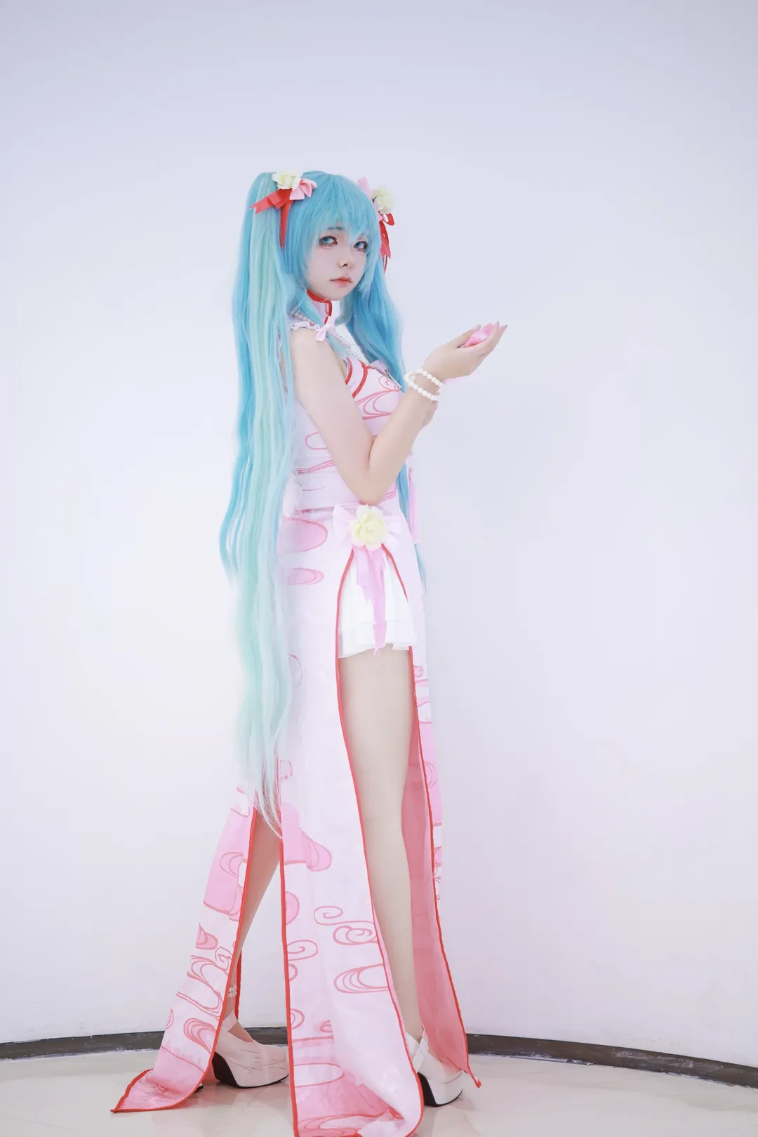 二次元, 初音ミク, 初音ミク コスプレ, 白ストッキング, チャイナドレス コスプレ - 5枚目