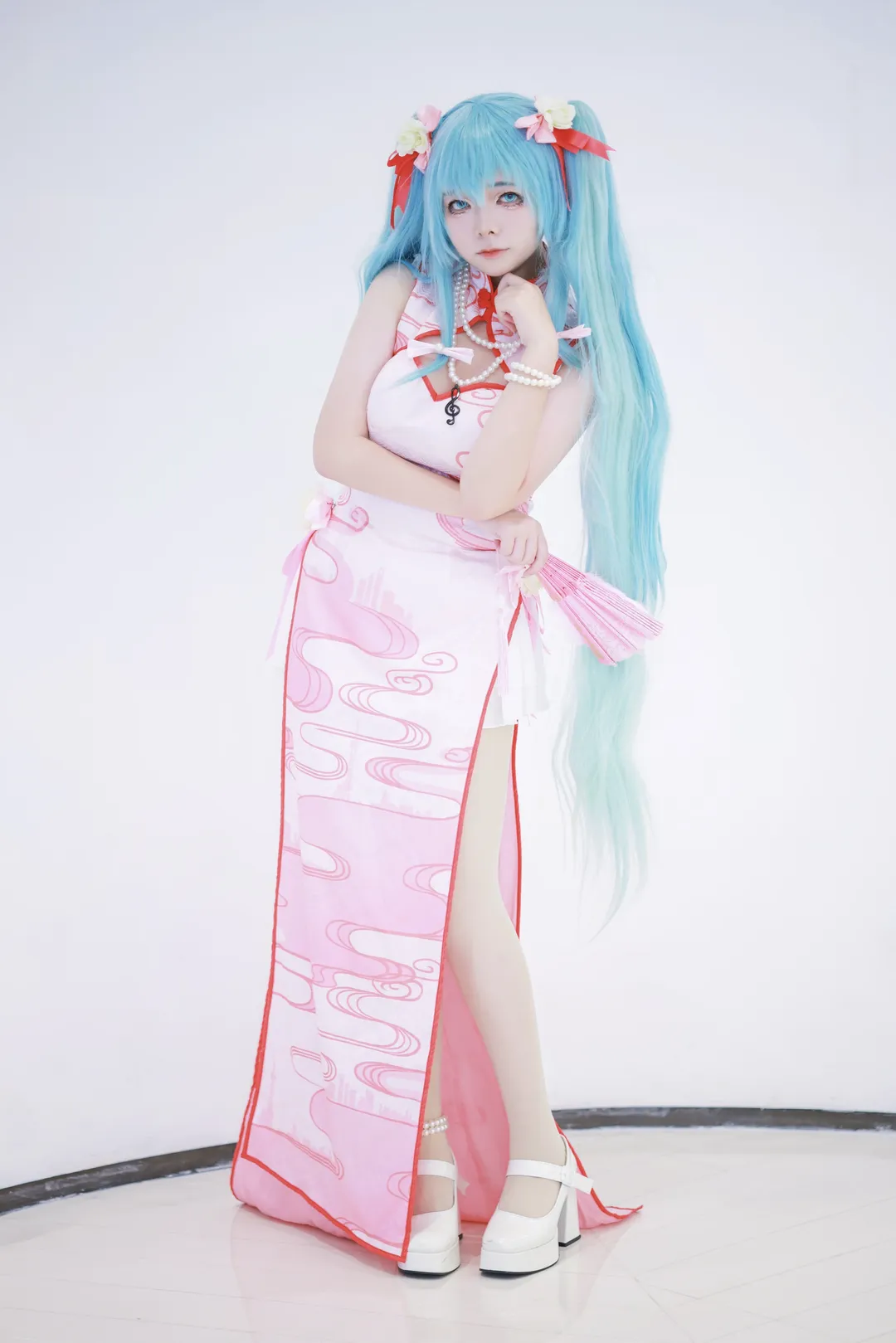 二次元, 初音ミク, 初音ミク コスプレ, 白ストッキング, チャイナドレス コスプレ - 7枚目