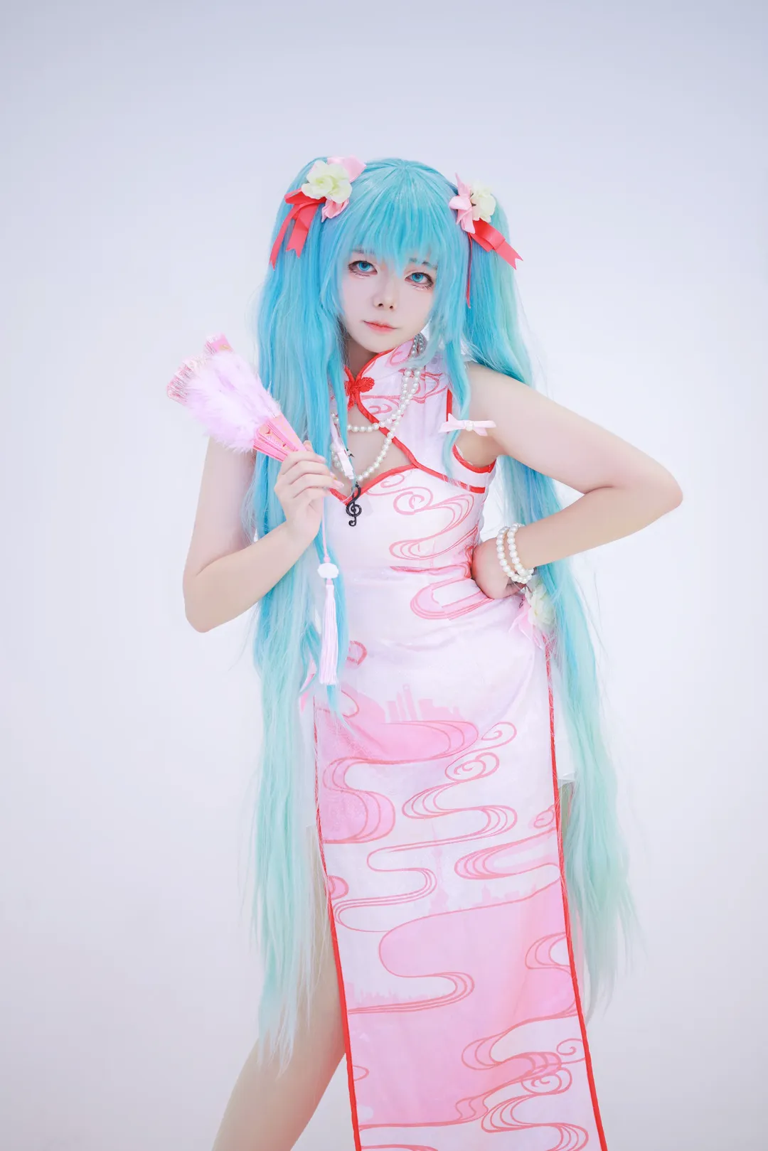 二次元, 初音ミク, 初音ミク コスプレ, 白ストッキング, チャイナドレス コスプレ - 9枚目