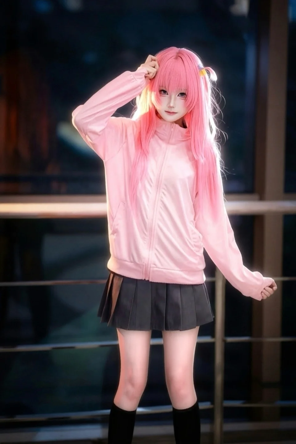 二次元cosplay, 粉色假发, 孤独摇滚, 波奇酱cos, 校园风JK - 第2张