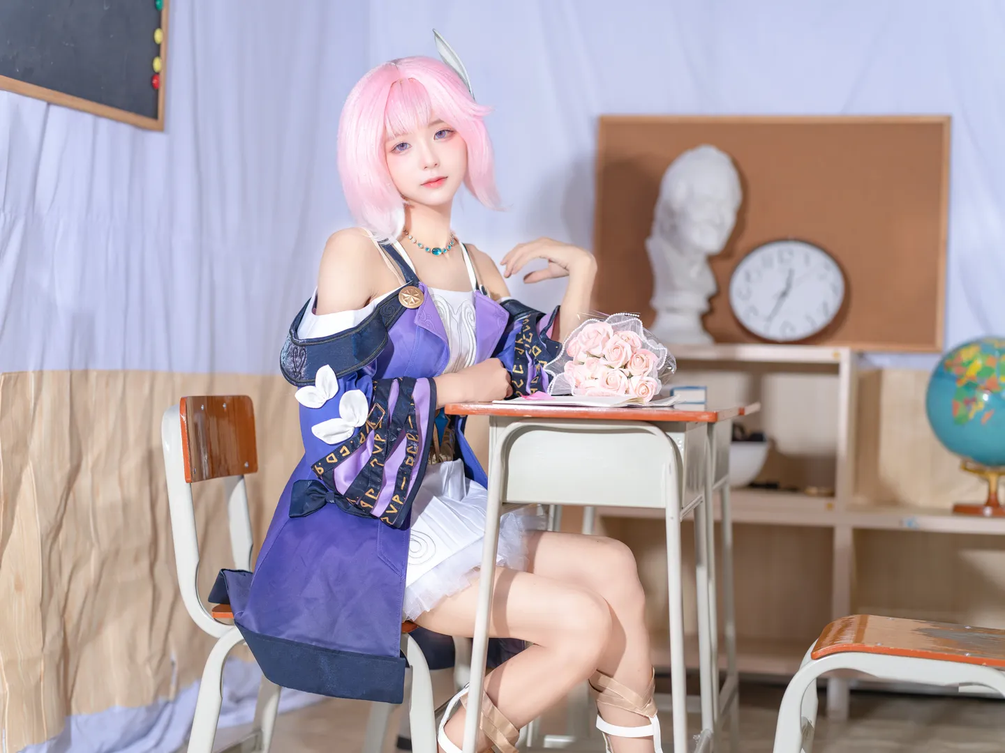 二次元少女, 昔涟cos, 崩坏星穹铁道, cosplay摄影, 课堂风写真 - 第3张