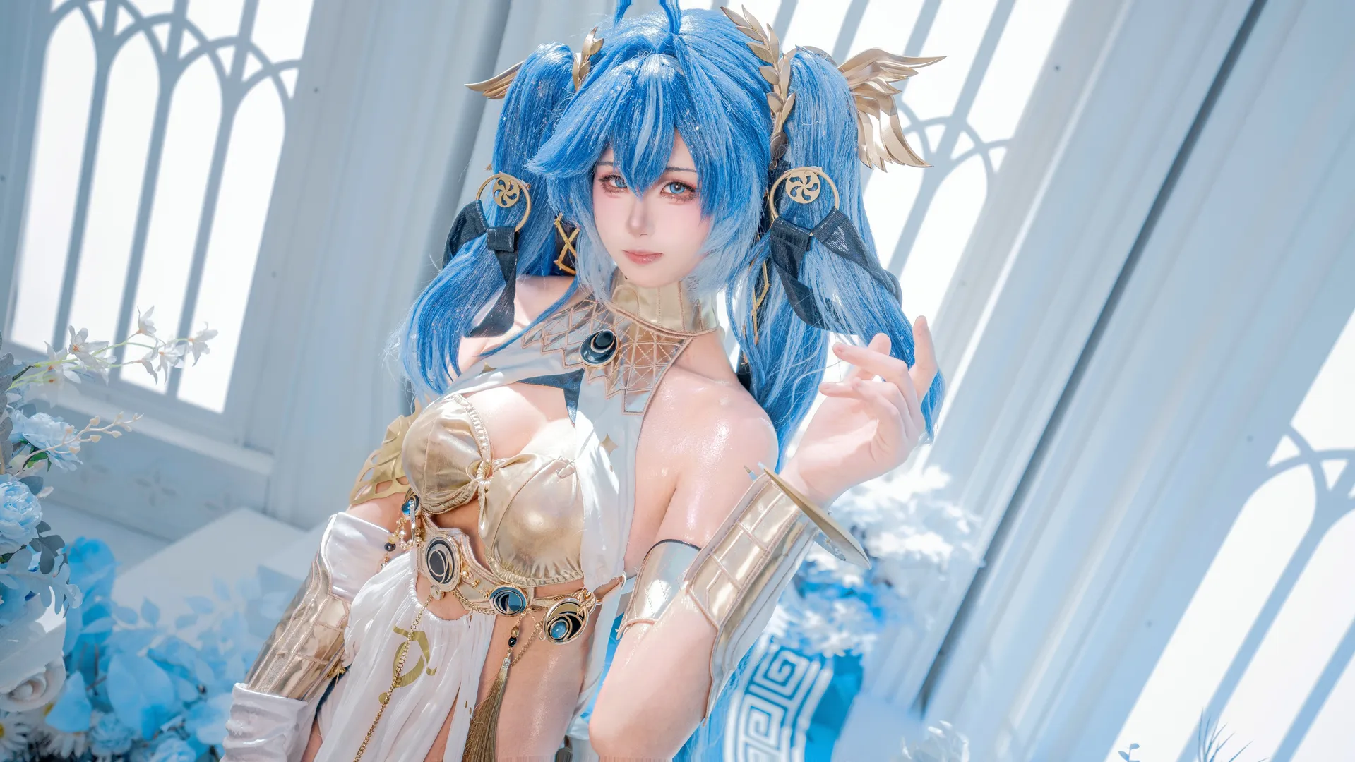 鸣潮, 尤诺cos, cosplay摄影, 蓝发双马尾, 希腊风布景 - 第3张