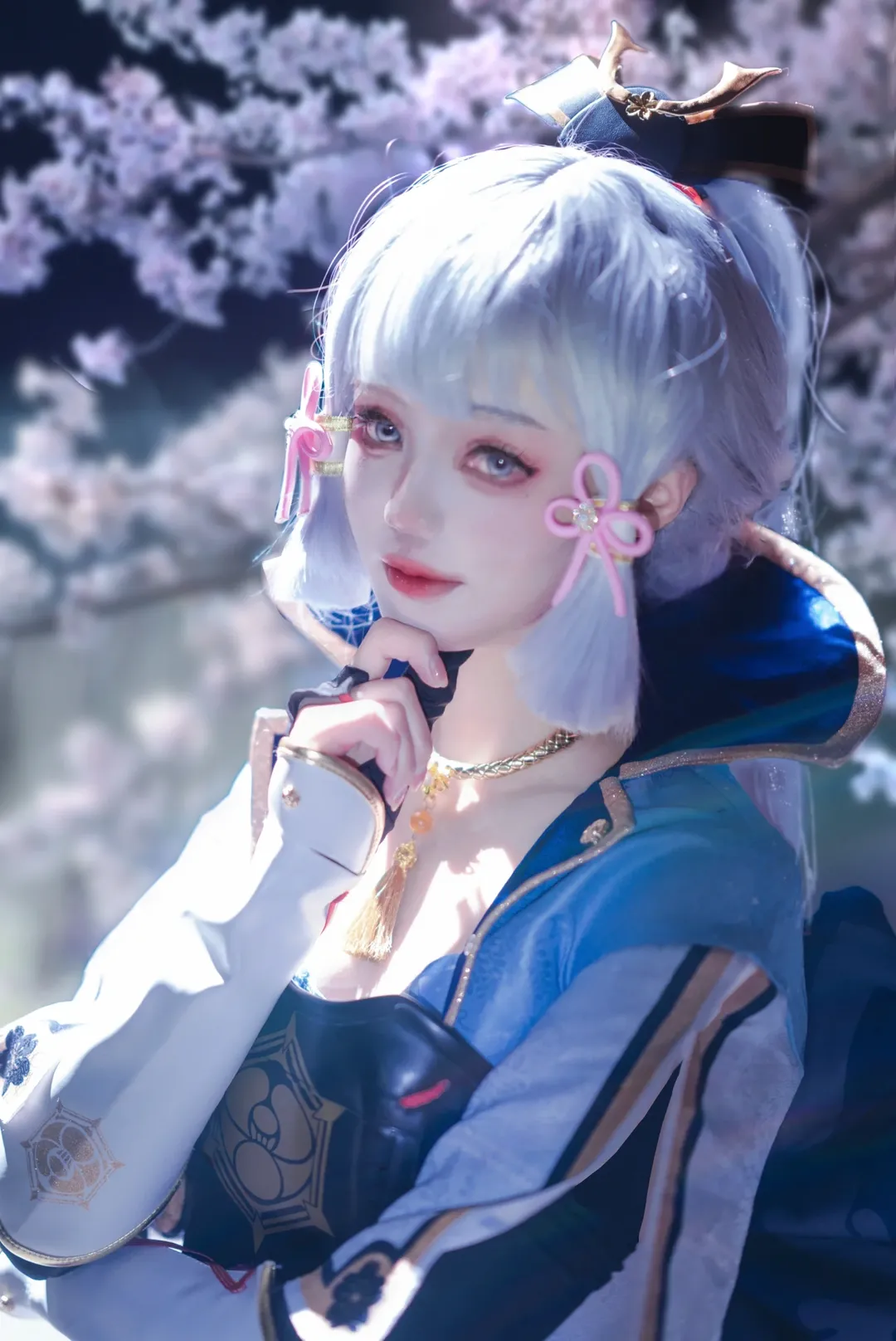 原神, 氛围感摄影, 神里绫华cos, 樱花夜景cos, 夜间人像