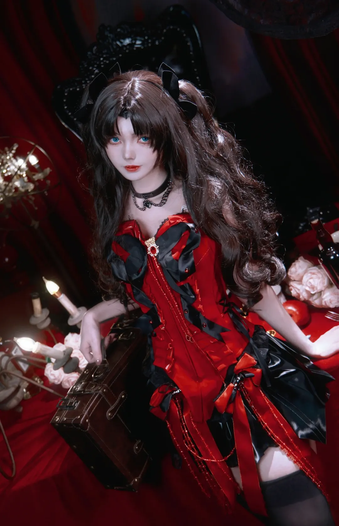 二次元cosplay, 远坂凛cos, Fate/stay night, 哥特风cos, 暗黑系穿搭