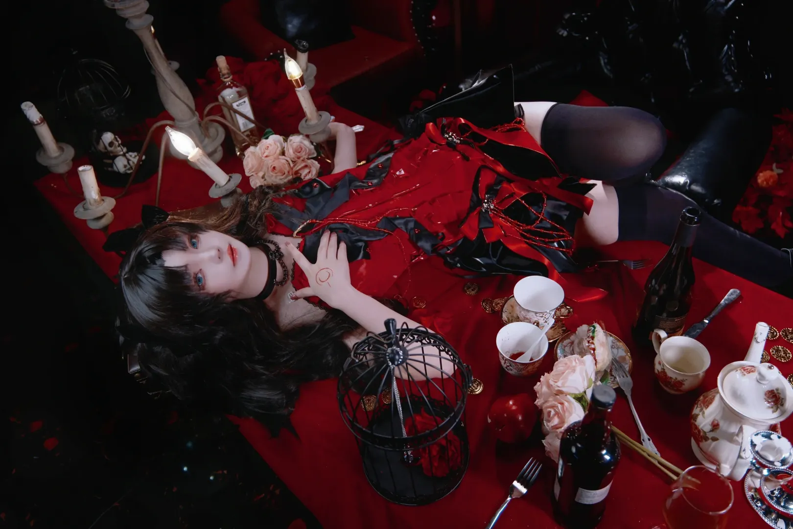 二次元cosplay, 远坂凛cos, Fate/stay night, 哥特风cos, 暗黑系穿搭 - 第3张
