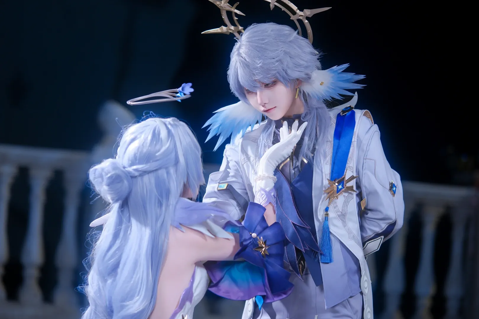 Anime-style photography, Honkai: Star Rail, Sunday and Robin cosplay, Duo cosplay photoset, Cool-toned lighting - Image 6