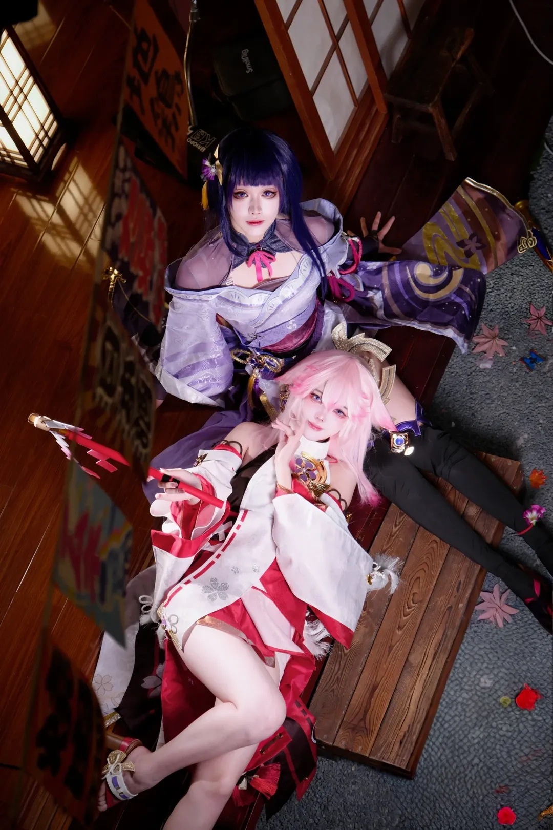 原神, 和风摄影, 鸣神组, 双人cosplay, 雷电将军cos - 第1张
